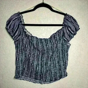 No Boundaries Blue and‎ White Striped Crop Top Off Shoulder Size XXL